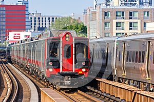 Metro-North Railroad commuter trains public transport at Harlem 125th Street railway station in New York, United States