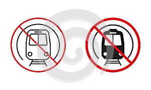 Metro Not Allowed Road Sign. Ban Subway, Train, Underground Station Circle Symbol Set. Prohibit Traffic Red Sign