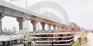 Metro rail construction site at Dia bari point Uttara,Dhaka,Bangladesh. View of Metro Train Flyover to Uttara Metro Station.