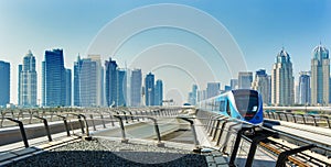 Metro railway and fully automated train in modern and luxury Dubai city,United Arab Emirates