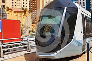 Metro railway train in Dubai city in UAE