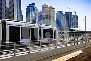 Metro railway train in Dubai city in UAE