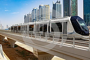 Metro railway train in Dubai city in UAE