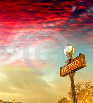 Metro sign, Paris. Underground symbol