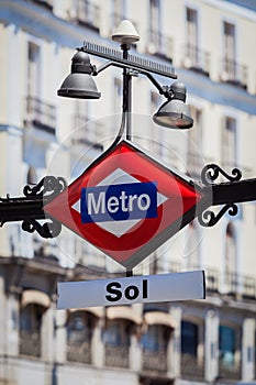 Metro Sign in Puerta del Sol Square, Madrid photo