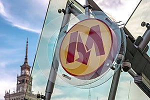 Metro sign in Warsaw, Poland