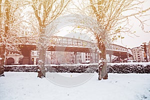 Metro and snow Bataille de Stalingrad square Paris