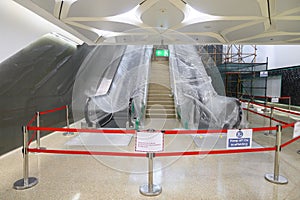 Metro station escalators under repair