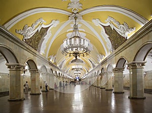 Metro station KomsomolskayaÃÂ (Koltsevaya Line) in Moscow, Russia.