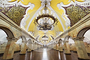 The metro station Komsomolskaya in Moscow, Russia