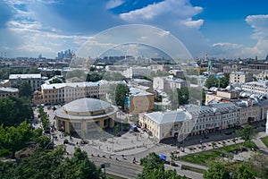 Metro station Novokuznetskaya and panorama of city photo