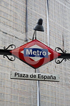 Metro station sign of Plaza de Espana, Madrid, Spain photo