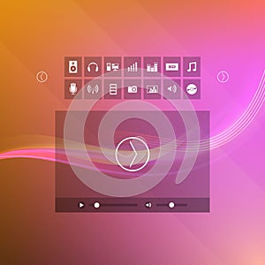 Metro Style Media icons with video player on metro style background