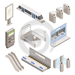 Metro or Subway as Rapid Transit Urban System with Electric Railway, Platform, Ticket Barrier and Moving Staircase