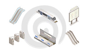 Metro or Subway as Rapid Transit Urban System with Electric Railway, Platform, Ticket Barrier and Moving Staircase