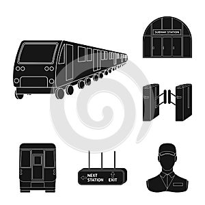 Metro, subway black icons in set collection for design.Urban transport vector symbol stock web illustration.