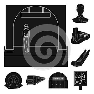 Metro, subway black icons in set collection for design.Urban transport vector symbol stock web illustration.