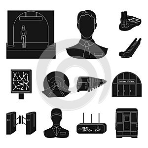 Metro, subway black icons in set collection for design.Urban transport vector symbol stock web illustration.