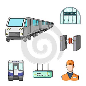 Metro, subway cartoon icons in set collection for design.Urban transport vector symbol stock web illustration.
