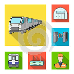 Metro, subway flat icons in set collection for design.Urban transport vector symbol stock web illustration.