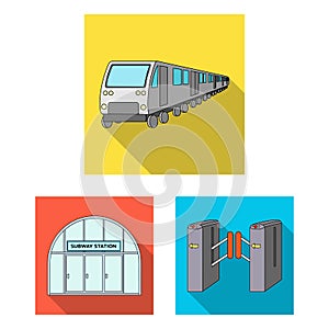 Metro, subway flat icons in set collection for design.Urban transport vector symbol stock web illustration.