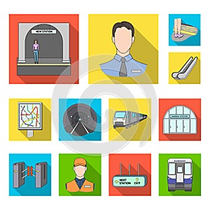 Metro, subway flat icons in set collection for design.Urban transport vector symbol stock web illustration.