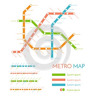 Metro or subway map design template. city transportation scheme concept. Vector illustration