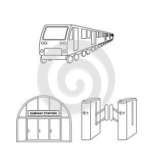 Metro, subway outline icons in set collection for design.Urban transport vector symbol stock web illustration.