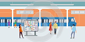 Metro subway tiny people flat vector illustration