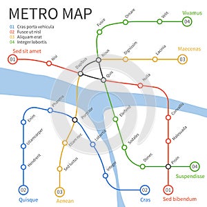 Metro subway train map. Vector urban transportation concept