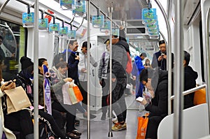 Subway Metro train that run underground in Shanghai China.