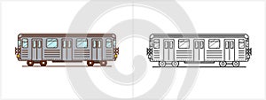 Metro train coloring page. Subway metro side view