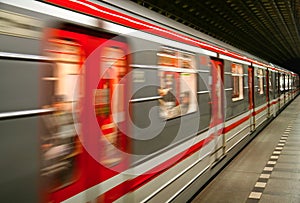 Metro train in motion