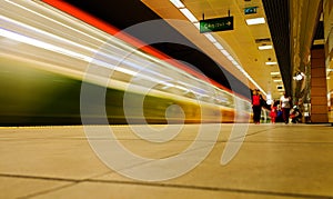 Metro Train Passing By On Subway Station