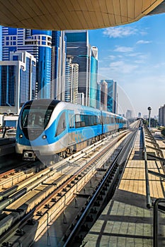 Metro train on the Red line in Dubai, United Arab Emirates photo