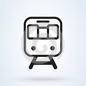 Metro Train transportation icon, front view. Modern flat design public Subway transport symbol. outline vector illustration