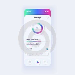 Metronome application settings smartphone interface vector template. Mobile app page light design layout. Parameters