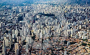 Metropole view from above. Aerial view of Sao Paulo city, Brazil.