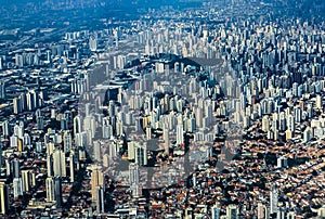 Metropole view from above. Aerial view of Sao Paulo city, Brazil.