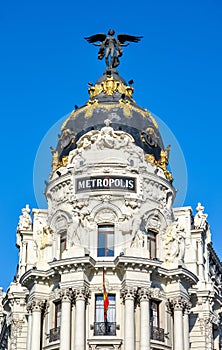 Metropolis building on Gran Via street, Madrid, Spain