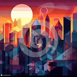 metropolis full moon poster cityscape detailed retro futurism landscape wall art