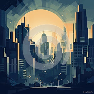 metropolis full moon poster cityscape detailed retro futurism landscape wall art.