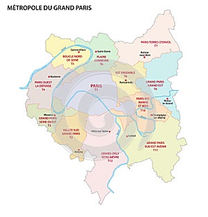 Metropolis of Greater Paris administrative and political vector map