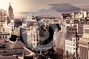 Metropolis hotel in Madrid in a beautiful summer day, Spain