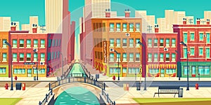 Metropolis old district street cartoon vector