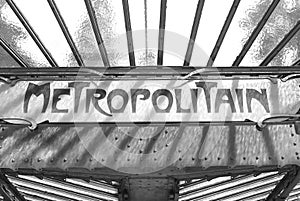 Metropolitain signboard in black and white