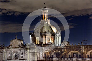 Metropolitan Cathedral Dome Zocalo Mexico City Mexico Night