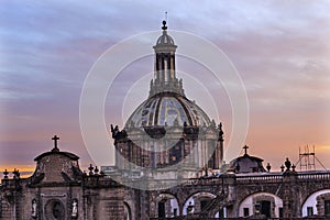 Metropolitan Cathedral Dome Zocalo Mexico City Sunrise