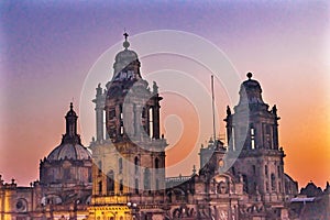 Metropolitan Cathedral Sunrise Zocalo Mexico City Mexico