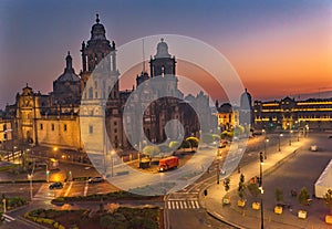 Metropolitan Cathedral Sunrise Zocalo Mexico City Mexico